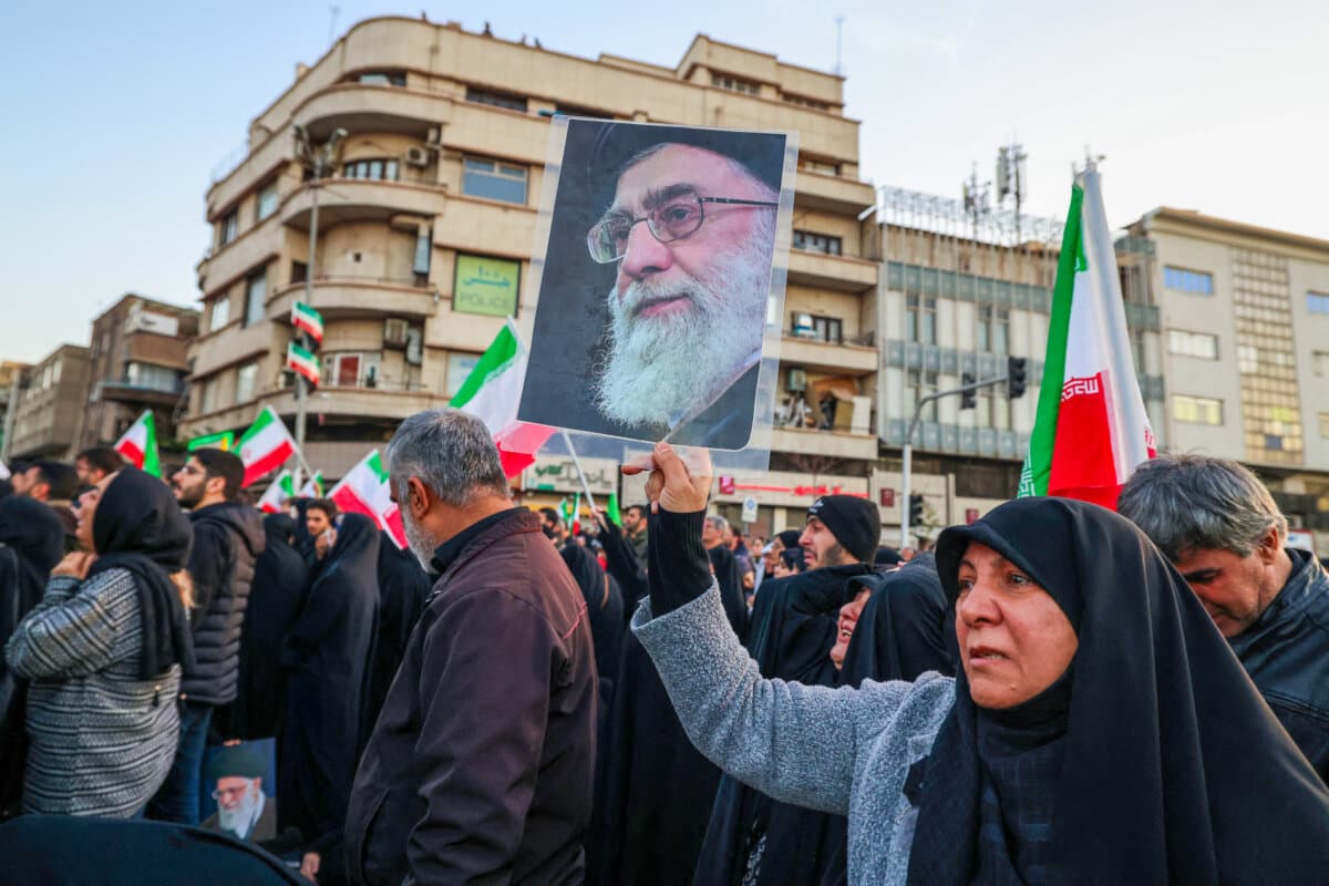 Pro-regime demonstrators gather at a square to mourn the death of Iranian leader Ali Khamenei in Tehran, Iran, on March 1, 2026. (Atta Kenare/AFP via Getty Images)