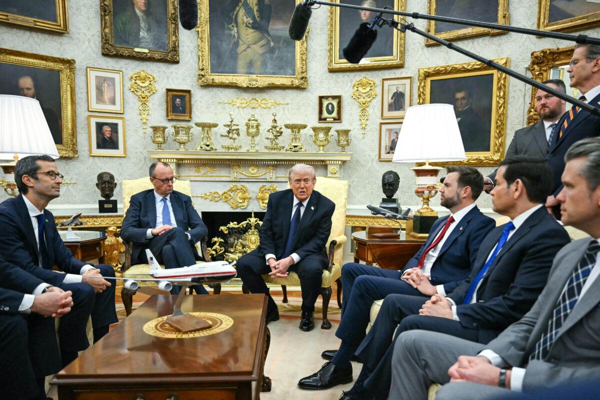 US President Donald Trump speaks during a meeting with German Chancellor Friedrich Merz in the Oval Office of the White House on March 3, 2026. (ANDREW CABALLERO-REYNOLDS / AFP via Getty Images)
