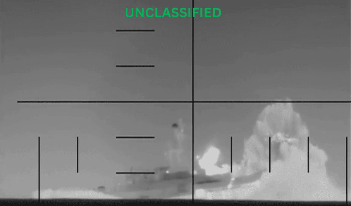 The view from an unidentified U.S. submarine following a strike on an Iranian warship in the Indian Ocean during Operation Epic Fury, released on March 4, 2026. (Office of the Secretary of War via DVIDS)