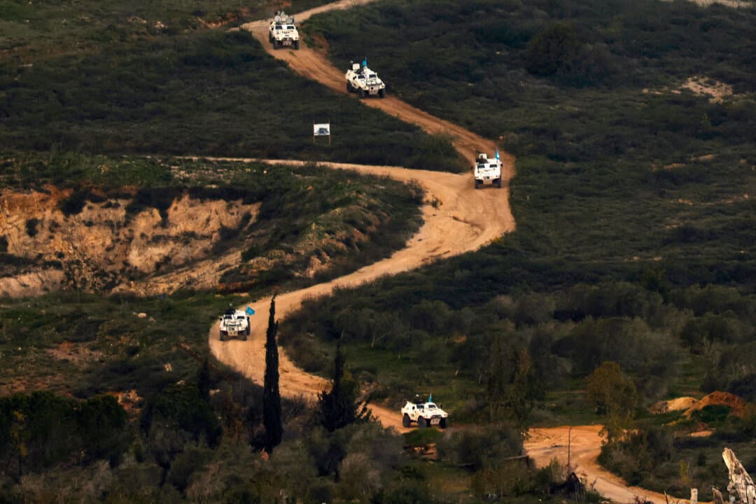 A U.N. convoy passes through southern Lebanon on March 4, 2026. (Jalaa Marey/AFP via Getty Images)