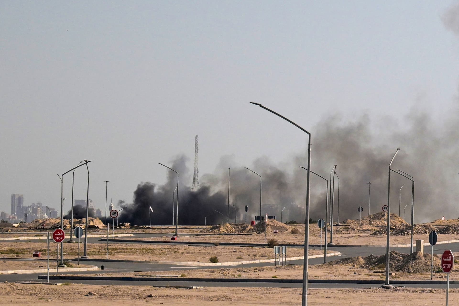Smoke rises from a reported Iranian strike in the area where the U.S. Embassy is located in Kuwait City, Kuwait, on March 2, 2026. (AFP via Getty Images)