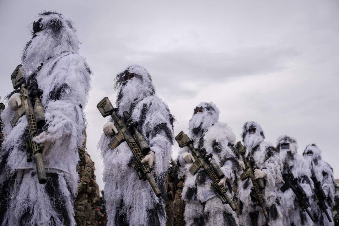 Members of the Kosovo Security Force (KSF) take part in a ceremony marking the 28th anniversary of the killing of Kosovo Liberation Army (KLA) founding member and commander Adem Jashari, in Pristina, on March 5, 2026. (Armend Nimani/AFP via Getty Images)