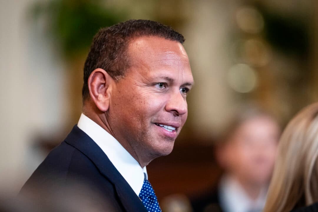 Former professional baseball player Alex Rodriguez attends an event with Inter Miami CF at the White House on March 5, 2026. (Madalina Kilroy/The Epoch Times)