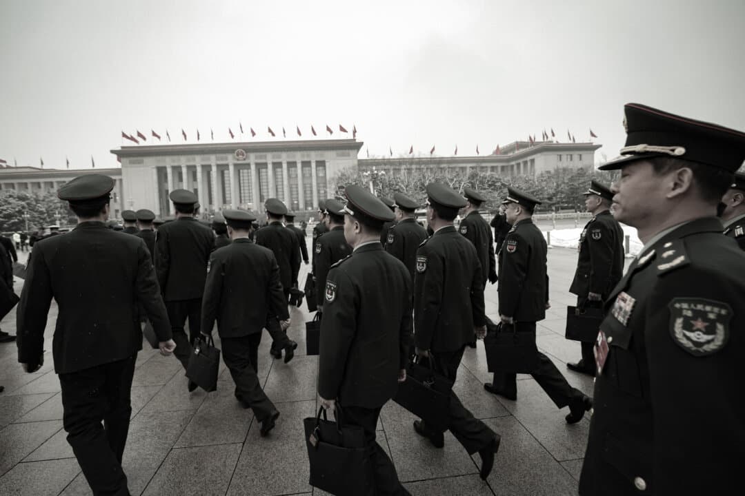 Military delegates arrive at the opening session of the National People’s Congress at the Great Hall of the People in Beijing on March 5, 2026. (Lintao Zhang/Getty Images)