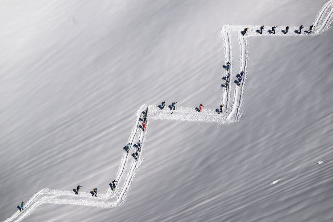 Skiers compete during the second stage of the 40th edition of the Pierra Menta ski mountaineering race in Areches-Beaufort, France, on March 12, 2026. (Arnaud Finistre/AFP via Getty Images)