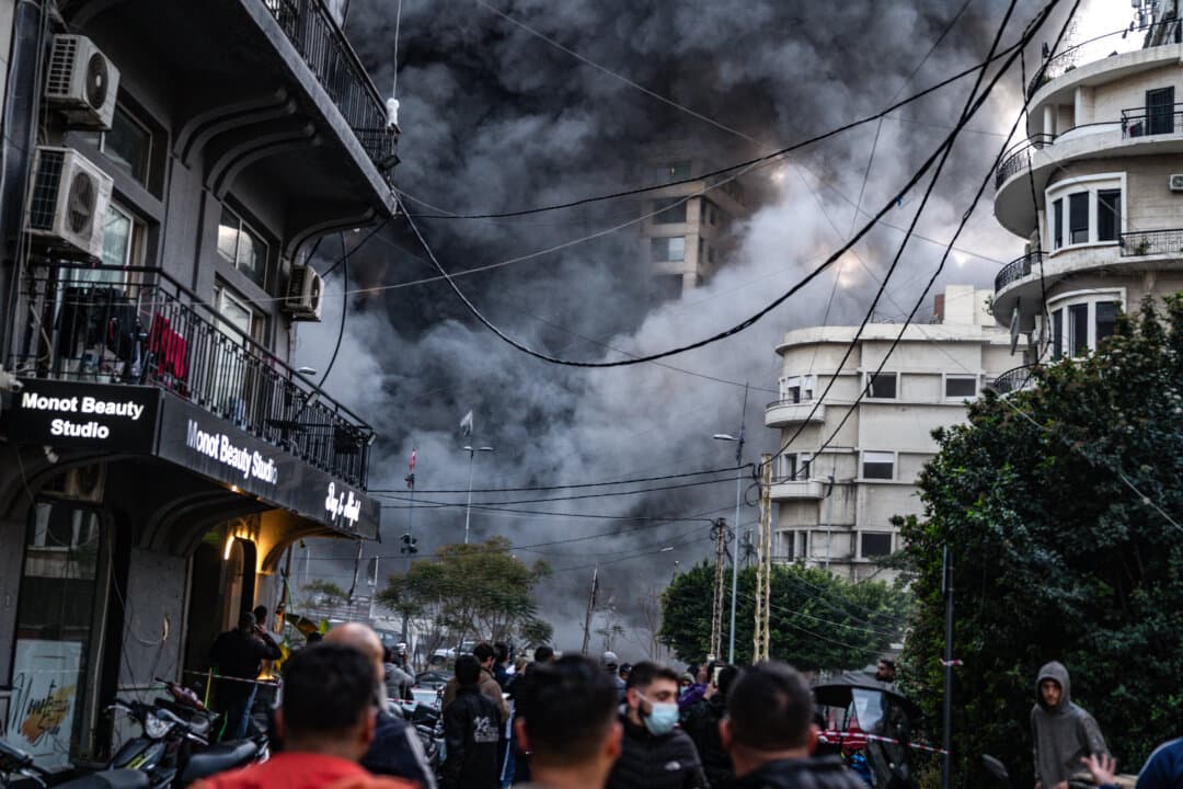 Smoke from a building in the center of the city that has been hit by the Israel Defense Forces after an evacuation order in Beirut, Lebanon, on March 12, 2026. (Adri Salido/Getty Images)