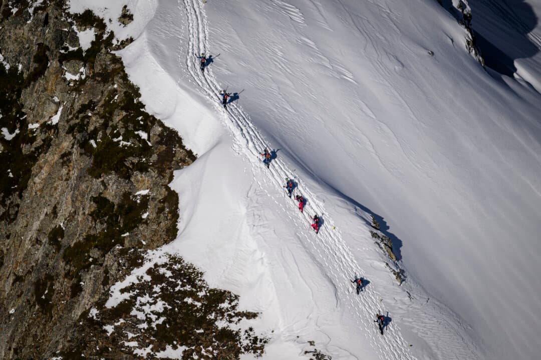 Skiers compete during the third stage of the 40th edition of the Pierra Menta ski mountaineering race in Areches-Beaufort on March 13, 2026. (Arnaud Finistre/AFP via Getty Images)
