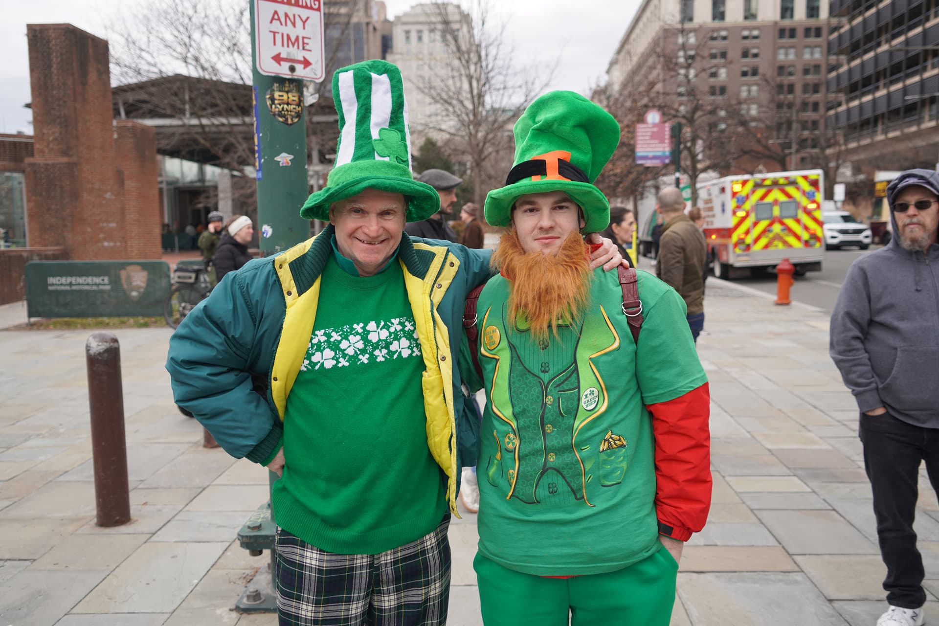 James Kelly and his son Ryan, a college student, traveled from Maryland to celebrate their Irish heritage. (William Huang/The Epoch Times)