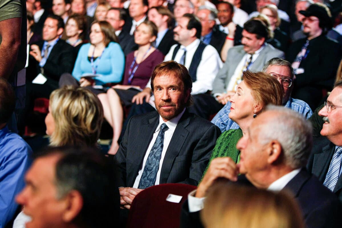 Actor Chuck Norris sits in the audience during the CNN-YouTube Presidential Debate at the Mahaffey Theater at the Progress Energy Center for the Arts in St. Petersburg, Fla., on Nov. 28, 2007. (Joe Raedle/Getty Images)