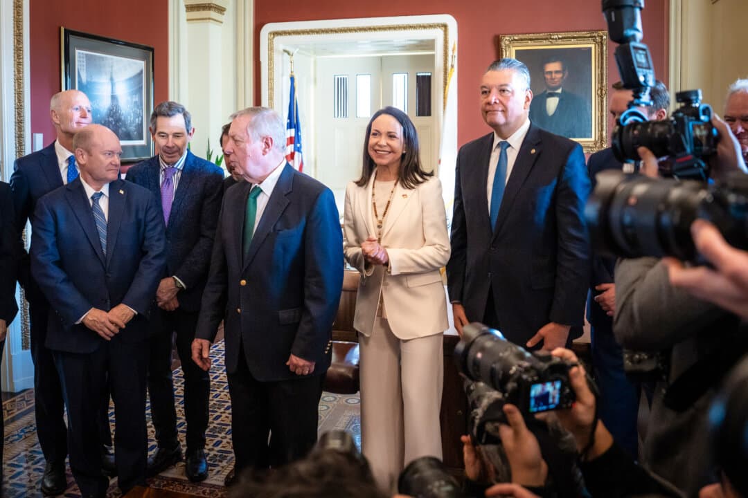 Venezuelan opposition leader María Corina Machado ahead of a meeting with lawmakers on Capitol Hill in Washington on Jan. 15, 2025. (Madalina Kilroy/The Epoch Times)