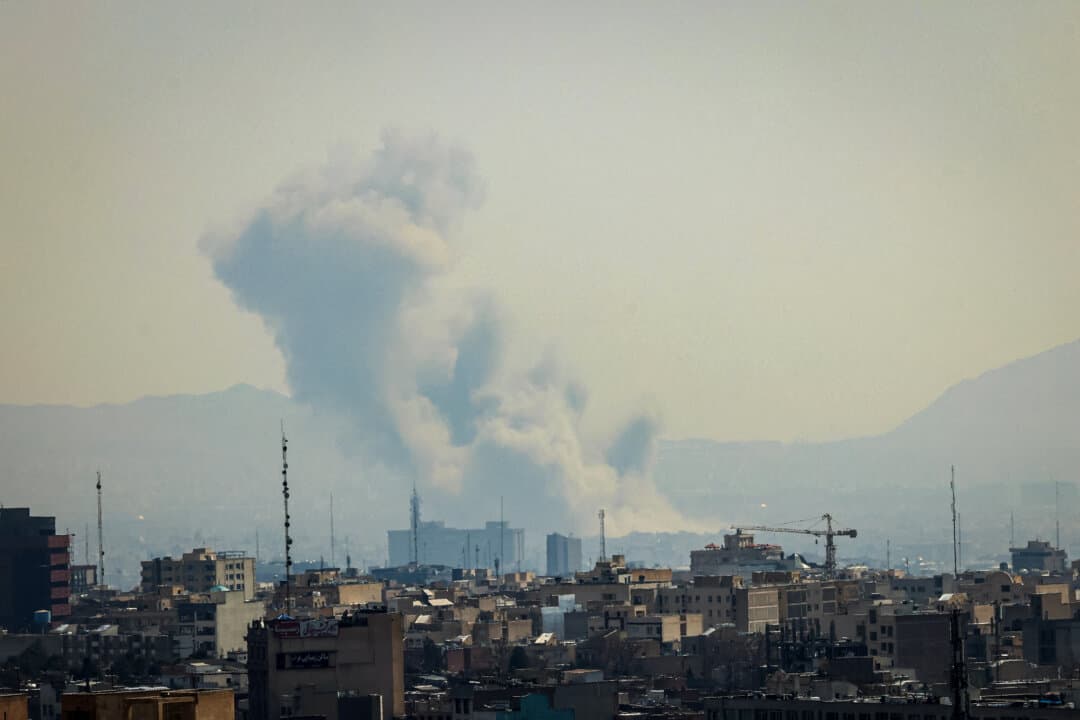 A plume of smoke rises from the site of a strike in Tehran, Iran, on March 16 (L) and March 17 (R), 2026. (Atta Kenare / AFP via Getty Images)