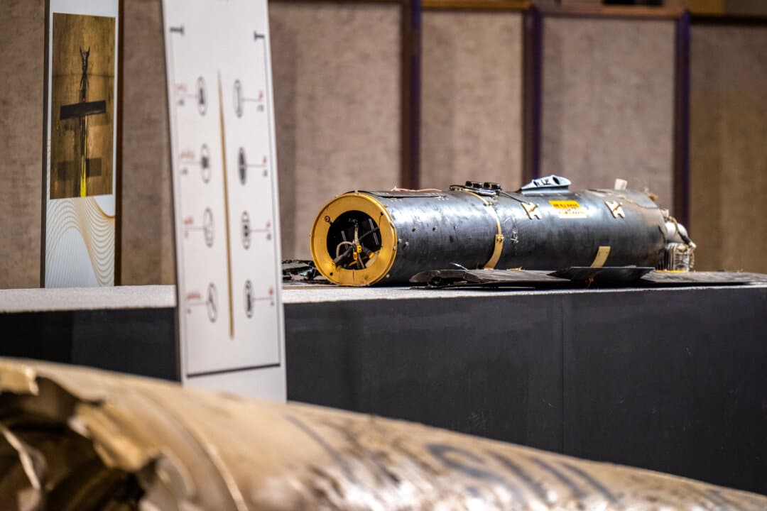 Pieces of missiles and drones recovered after Iran's strikes are displayed during a press briefing by the UAE government in Abu Dhabi, the United Arab Emirates, on March 3, 2026. (Ryan Lim/AFP via Getty Images)