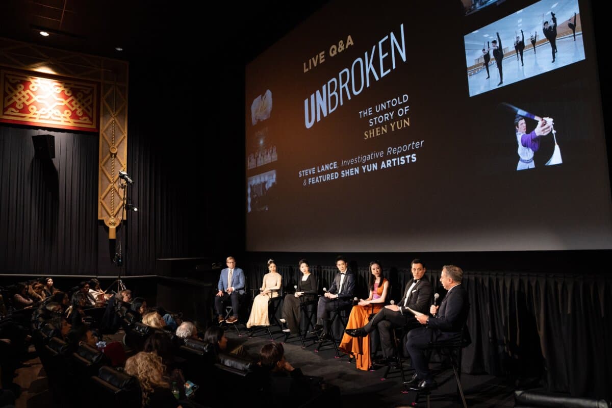 A panel discussion after the world premiere of "Unbroken: The Untold Story of Shen Yun" at the AMC Lincoln Square movie theater in New York City on March 24, 2026. (Samira Bouaou/The Epoch Times)