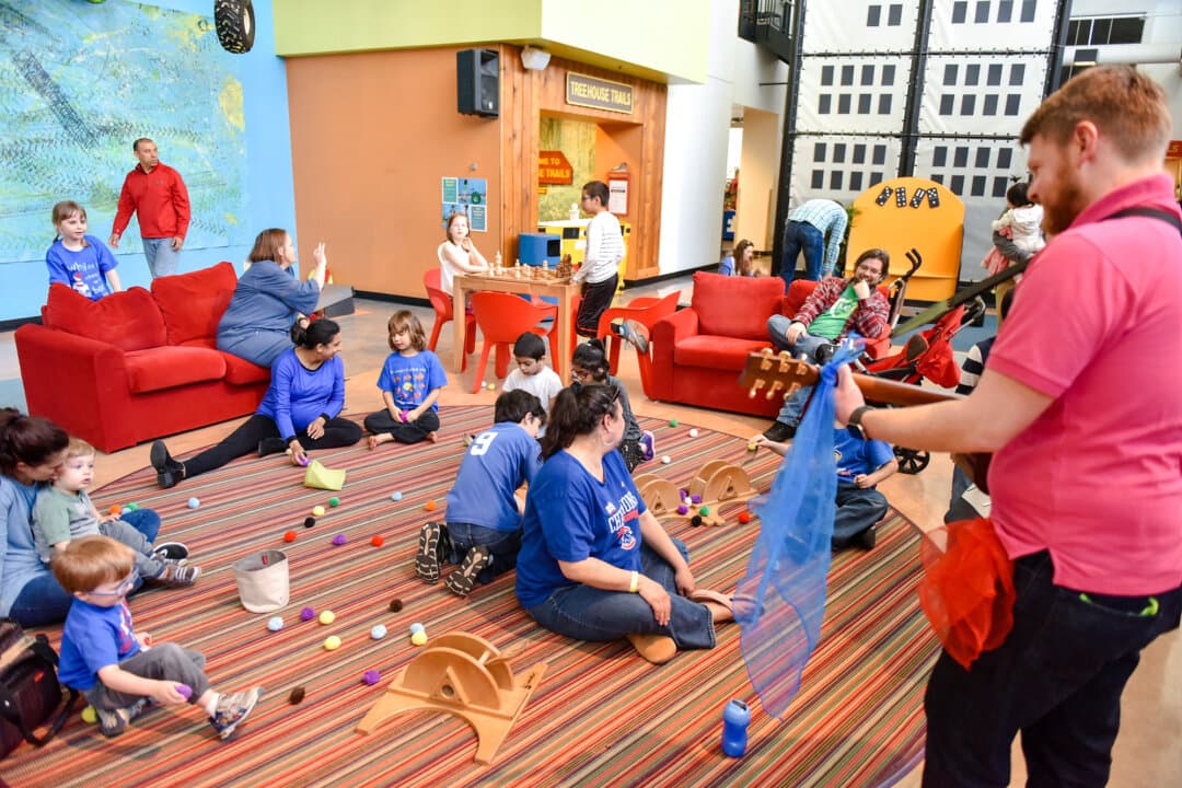 The “Light It Up Blue” autism awareness celebration is held at the Chicago Children’s Museum in Chicago on April 8, 2017. Medicaid spending for autism therapy services increased by more than 200 percent between 2018 and 2024—nearly four times that of overall Medicaid spending. (Daniel Boczarski/Getty Images for Autism Speaks)