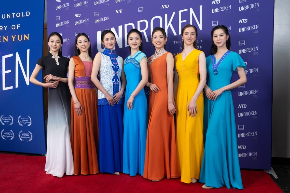 Shen Yun dancers attend the world premiere of "Unbroken: The Untold Story of Shen Yun" at AMC Theater at Lincoln Square in New York City on March 24, 2026. (Samira Bouaou/The Epoch Times)