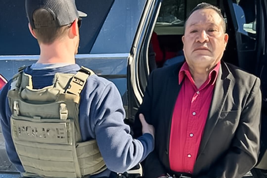 ICE officers arrest Guatemalan national Sostenes Perez-Lopez during an enforcement operation in Brighton, Mass., on Feb. 18, 2025. Perez-Lopez was charged with two counts of indecent assault and battery on a child under 14, according to ICE. (Department of Homeland Security)