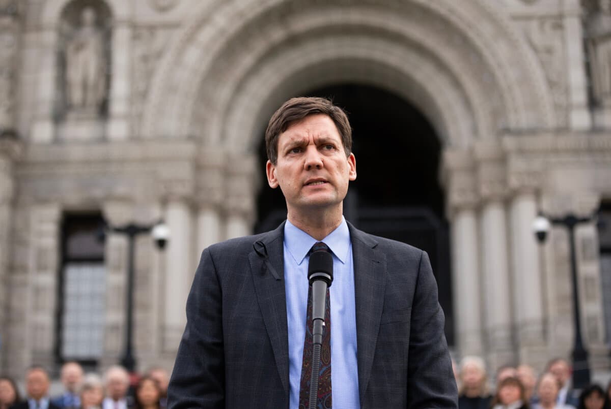B.C. Premier David Eby speaks during a news conference in Victoria on Feb. 12, 2026. (The Canadian Press/Chad Hipolito)