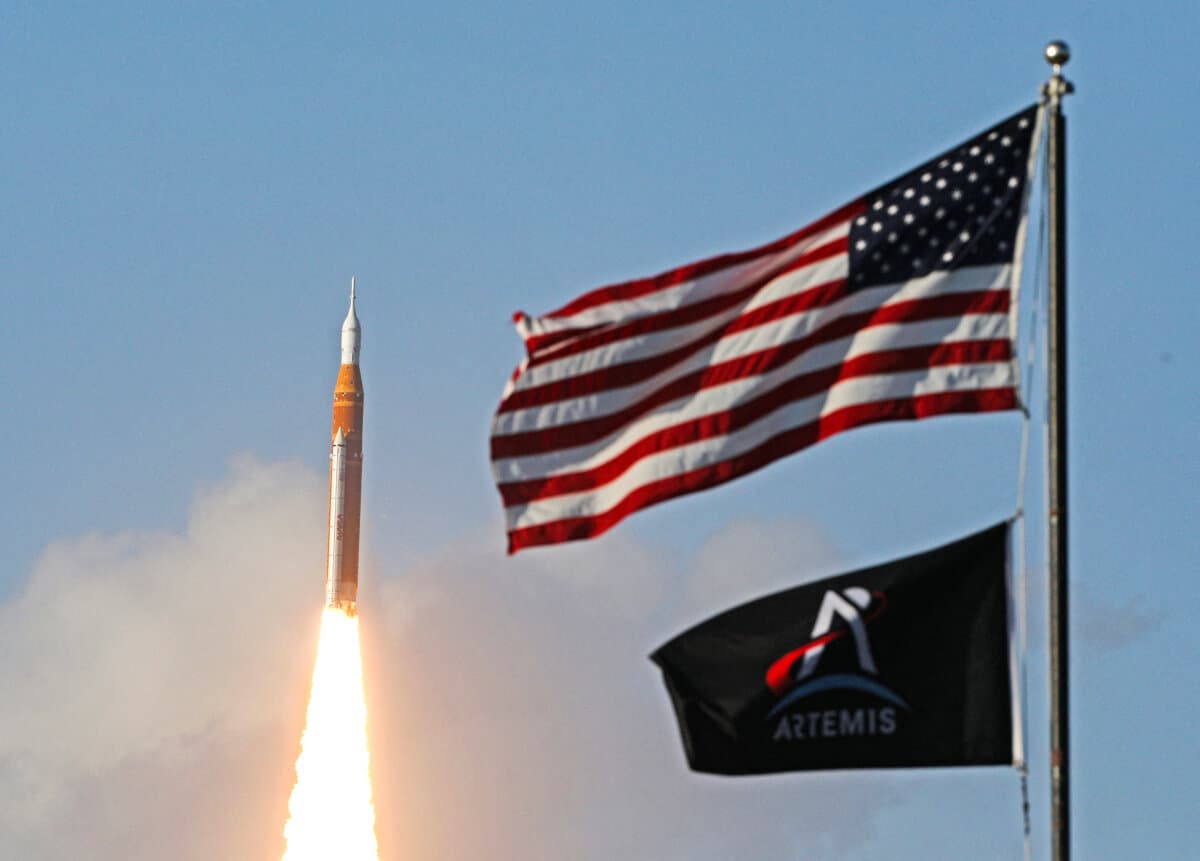 The Artemis II crewed lunar mission launches at Kennedy Space Center in Cape Canaveral, Fla., on April 1, 2026. (Gregg Newton/AFP via Getty Images)