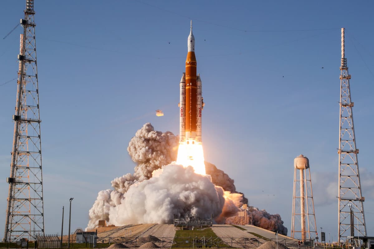 NASA's Artemis II rocket carrying the Orion spacecraft lifts off from Kennedy Space Center in Cape Canaveral, Fla., on April 1, 2026. (Joe Raedle/Getty Images)