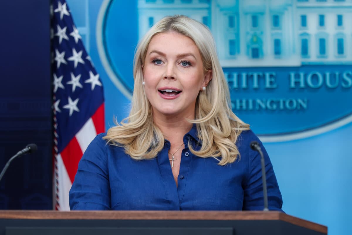 White House Press Secretary Karoline Leavitt speaks during a news briefing in the James S. Brady Press Briefing Room of the White House in Washington, on April 8, 2026. (Anna Moneymaker/Getty Images)