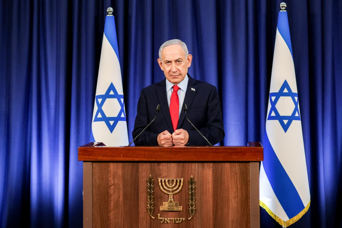 Israeli Prime Minister Benjamin Netanyahu speaks during a press conference in Jerusalem on March 19, 2026. (Ronen Zvulun/ POOL/AFP via Getty Images)