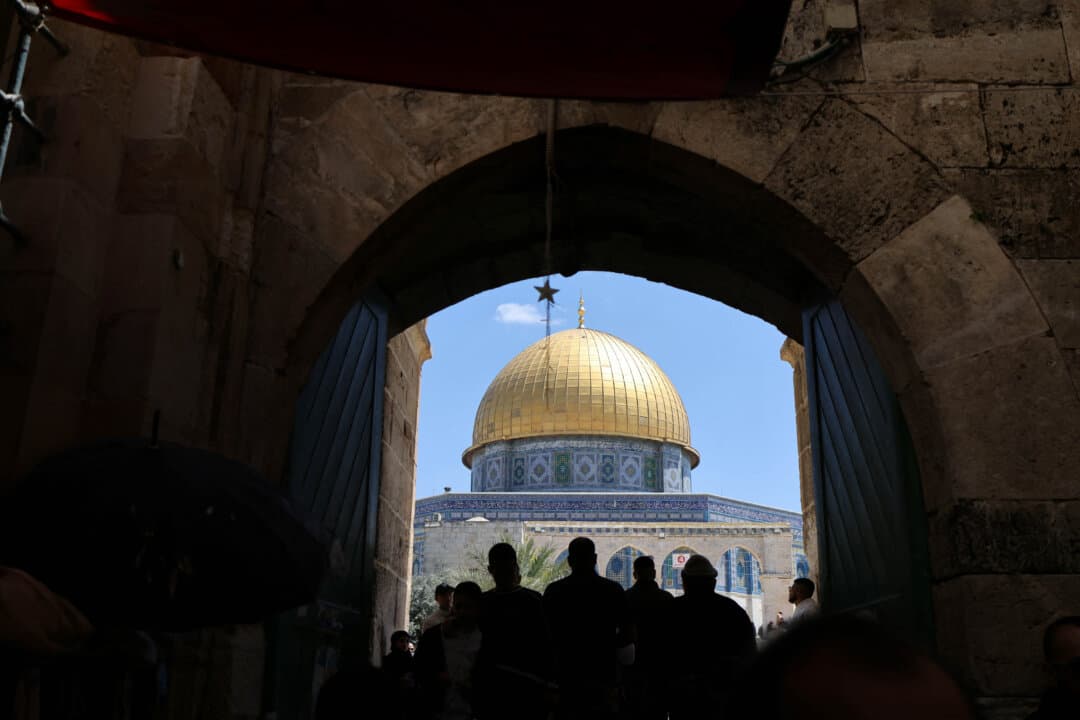 Muslims gather at the Dome of the Rock in the Al-Aqsa Mosque compound ahead of Friday prayers in Jerusalem’s Old City on April 10, 2026. The mosque reopened to Muslim worshippers on April 9 after a 40-day closure during the U.S.–Israel war with Iran, which began on Feb. 28. The Old City, home to key holy sites for three major religions, had been closed since the start of the conflict. (Ahmad Gharabli/AFP via Getty Images)