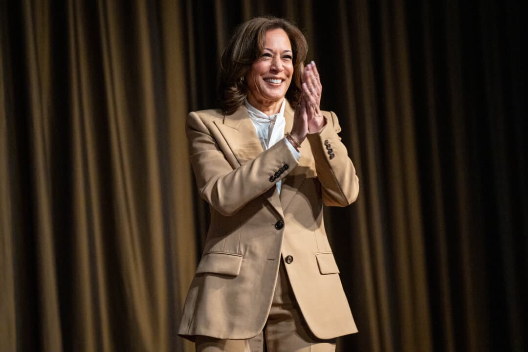 Kamala Harris, former vice president and 2024 Democratic presidential candidate, arrives at the National Action Network Convention in New York, on April 10, 2026. She said at the event that she might be considering another presidential bid. (Angelina Katsanis/AP Photo)