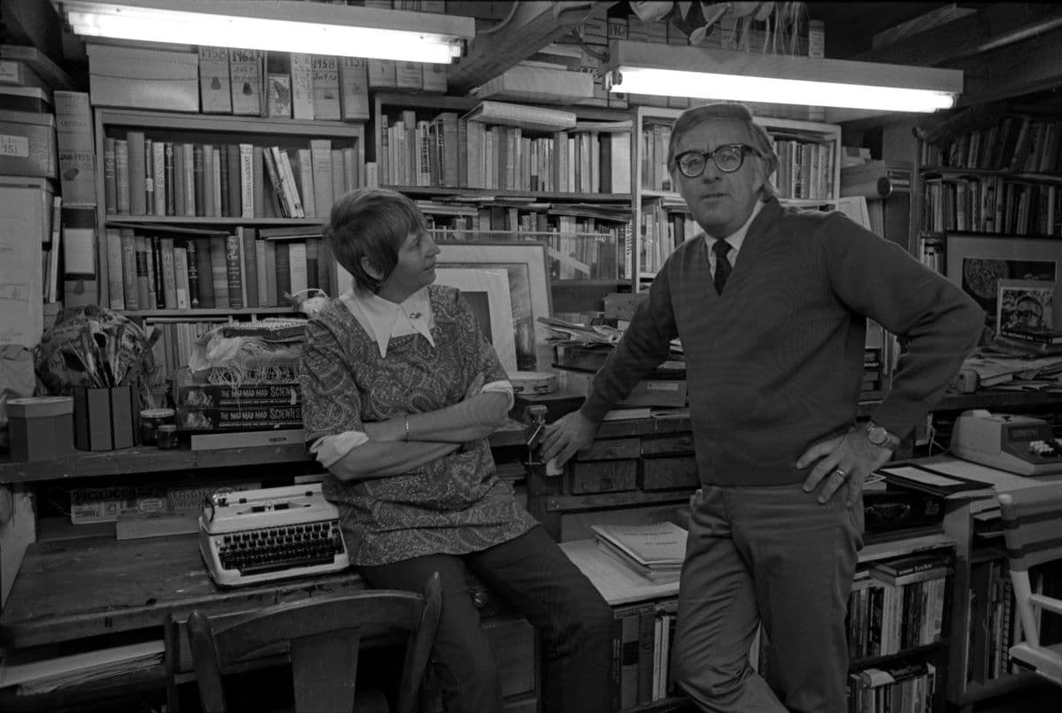 Ray and Maggie Bradbury in their Los Angeles home and Ray's office in 1970. (<a href="https://digital.library.ucla.edu/catalog/ark:/21198/zz0002vt83">Los Angeles Times</a>/<a href="https://creativecommons.org/licenses/by/4.0/">CC BY 4.0</a>)