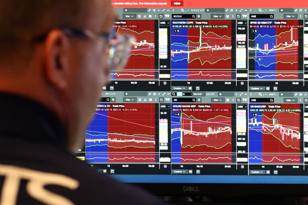 A trader works on the floor of the New York Stock Exchange at the opening bell in New York City on April 16, 2026. (Timothy A. Clary/AFP via Getty Images)
