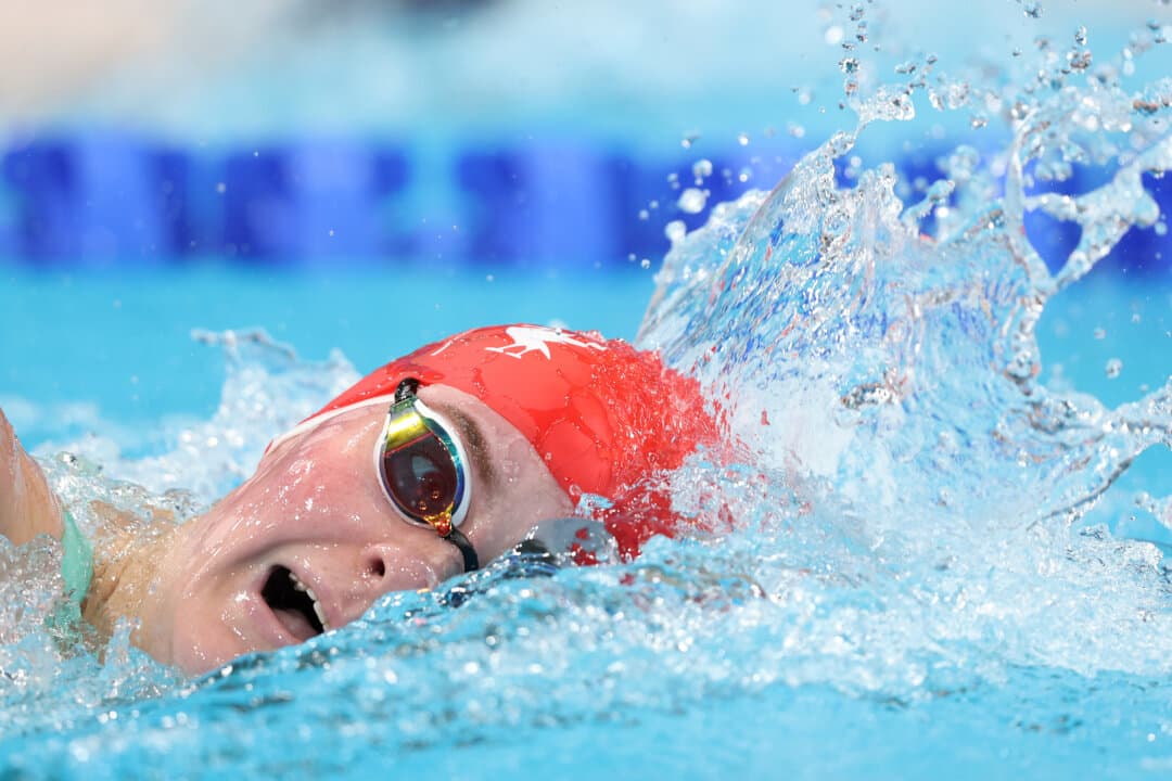 Madison Rens of Co Liverpool during the women's 200-meter freestyle during Day 3 of Aquatics GB Swimming Championships at London Aquatics Centre in London, on April 16, 2026. (Justin Setterfield/Getty Images)