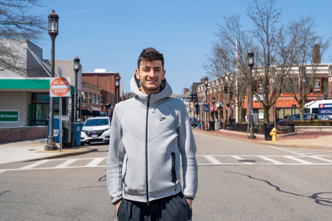 Raphael Lopes in Medford, Mass., on April 10, 2026. Lopes, who went to Medford schools for a time, said that he was surprised to learn that Revere’s route ran through the town. (Samira Bouaou/The Epoch Times)