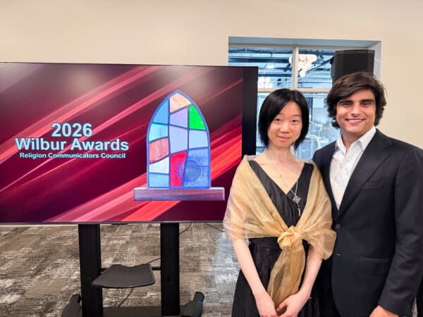Eva Fu and T.J. Muscaro at the annual convention of Religion Communicators Council in Cincinnati on April 17, 2026. (Courtesy of T.J. Muscaro)