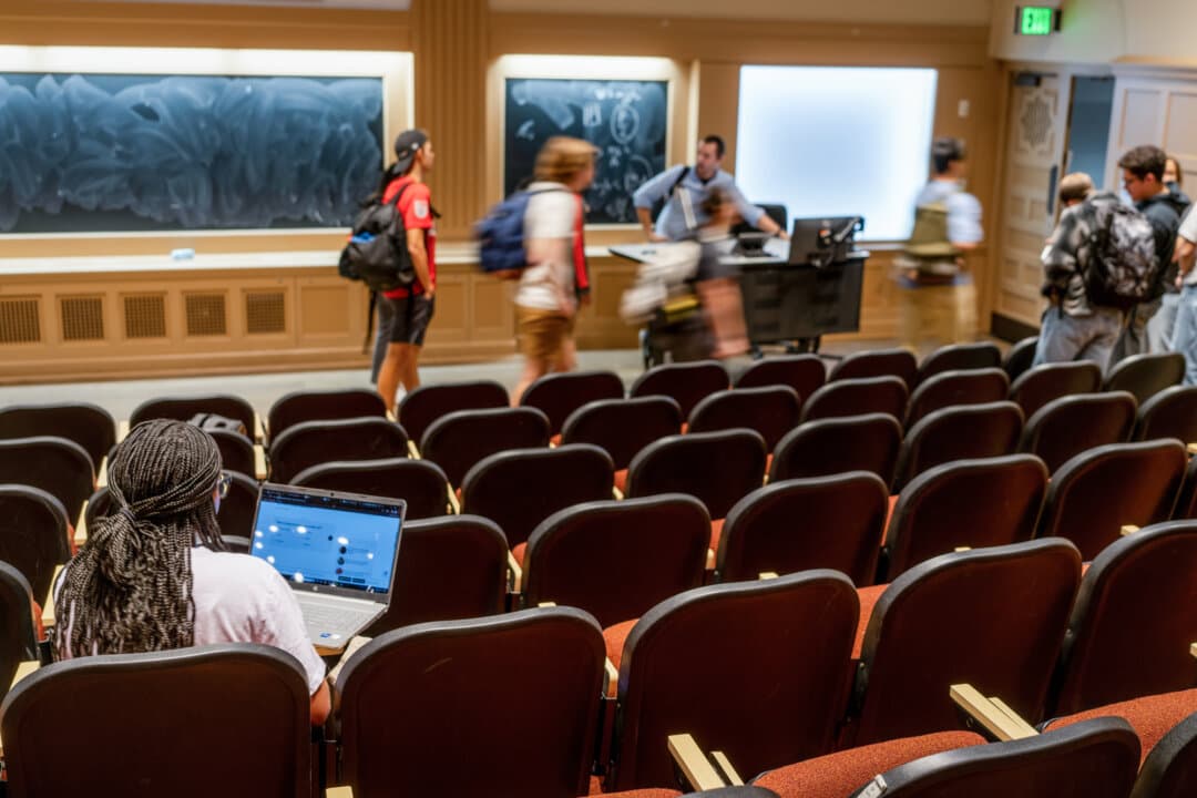 A lecture hall at the University of Texas at Austin on Feb. 22, 2024. (Brandon Bell/Getty Images)