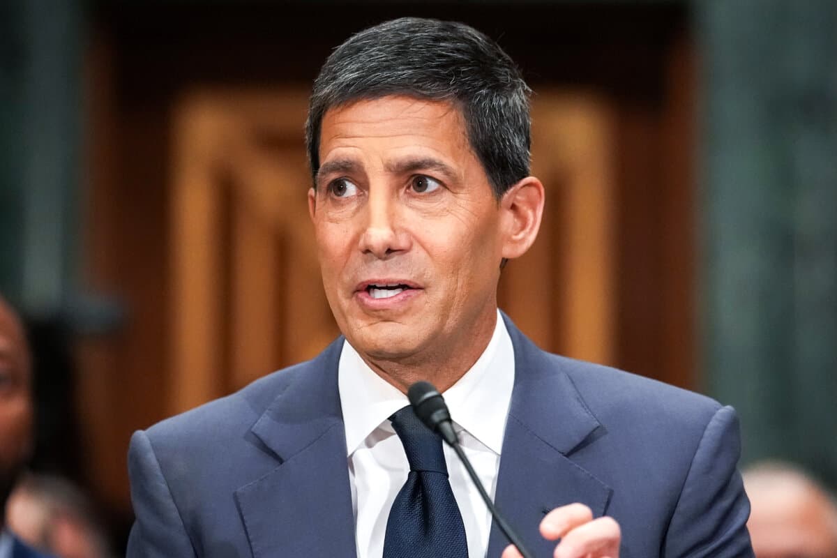 Kevin Warsh delivers an opening statement during his Senate Committee on Banking, Housing, and Urban Affairs confirmation hearing in Washington on April 21, 2026. (Andrew Harnik/Getty Images)