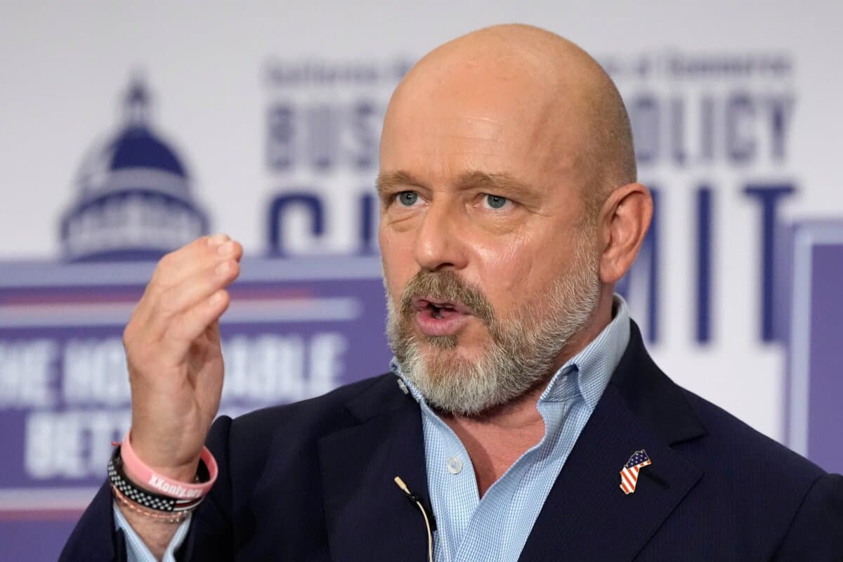 Steve Hilton speaks during a gubernatorial candidate forum in Sacramento on April 14, 2026. (Godofredo A. Vásquez/AP Photo)