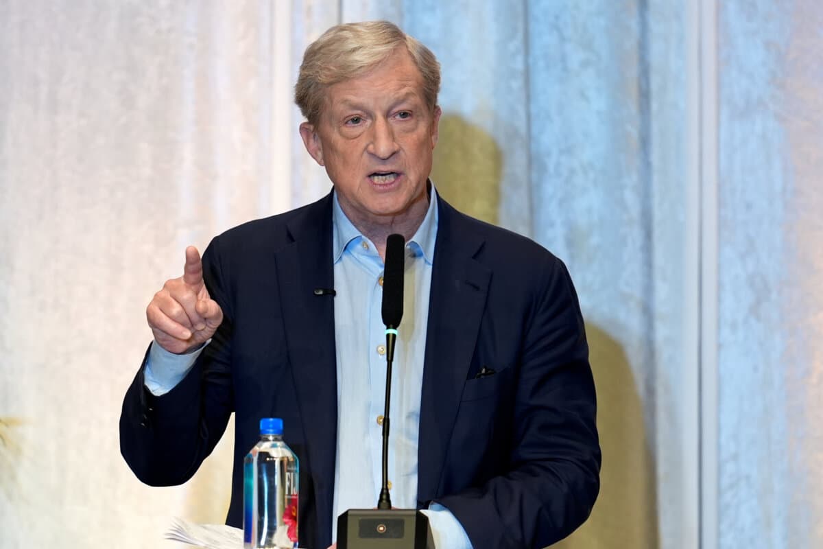 Tom Steyer speaks during a gubernatorial candidate forum on Latino and immigrant communities in Sacramento on April 14, 2026. (Godofredo A. Vásquez/AP Photo)