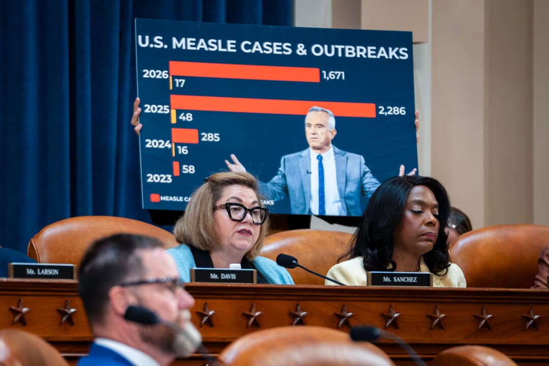 Rep. Linda Sánchez (D-Calif.) speaks during a hearing with Health Secretary Robert Kennedy Jr. on Capitol Hill in Washington on April 16, 2026. (Madalina Kilroy/The Epoch Times)