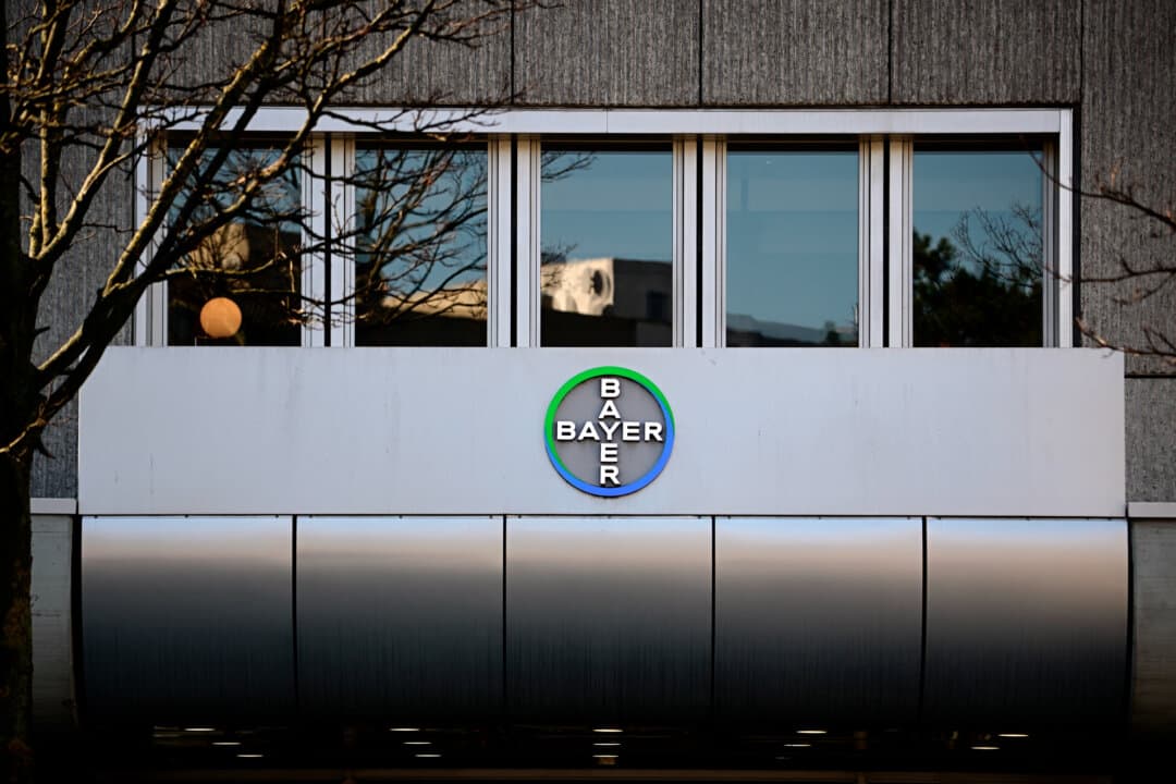 The Bayer logo is displayed at the company’s site in Berlin on March 4, 2026. The Supreme Court will hear arguments on April 27 in a case involving Monsanto, acquired by Bayer in 2018, over claims that the company failed to warn that its glyphosate-based herbicides could cause cancer. (Tobias Schwarz/AFP via Getty Images)