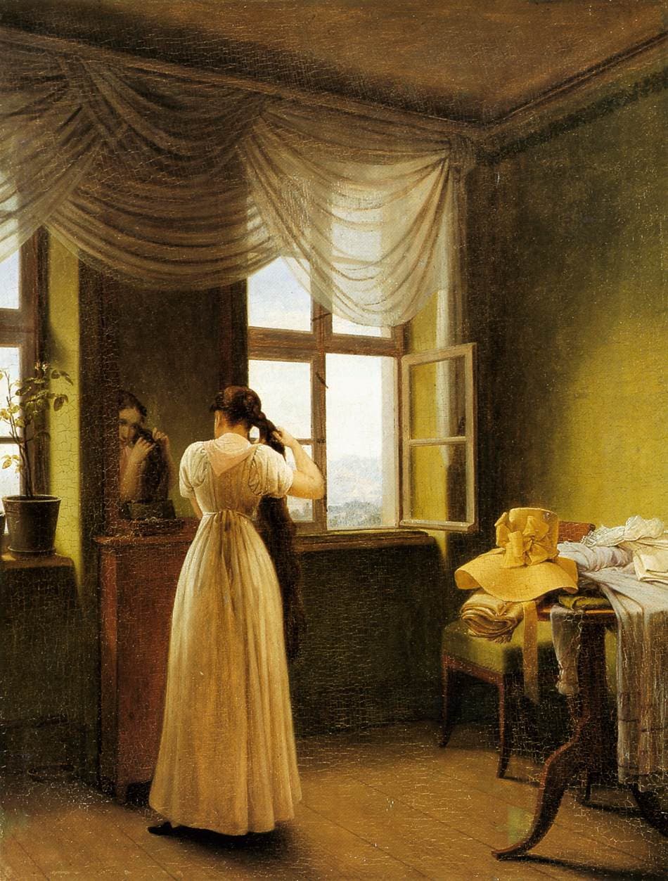 "At the Mirror," 1827, by Georg Friedrich Kersting. (Public Domain)