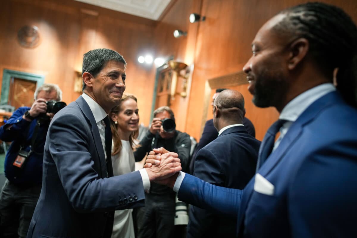 Kevin Warsh (L), U.S. President Donald Trump's nominee for Chair of the Federal Reserve during his Senate Committee on Banking, Housing, and Urban Affairs confirmation hearing in Washington on April 21, 2026. (Andrew Harnik/Getty Images)