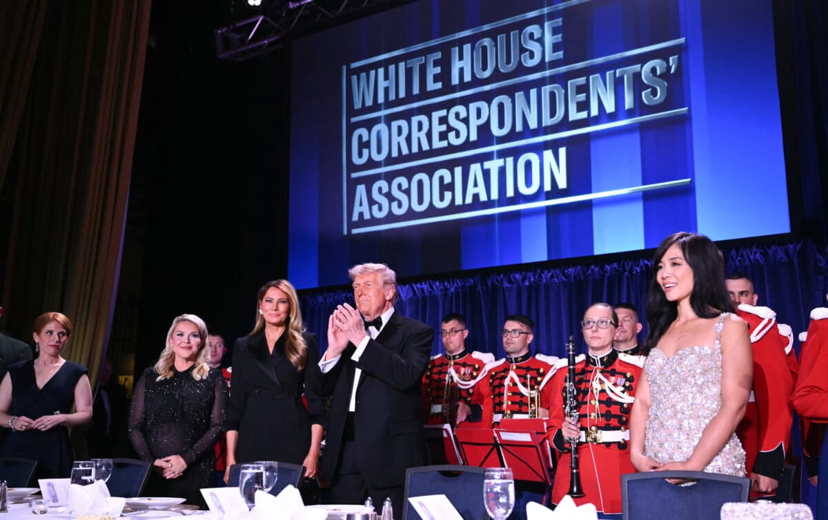 President Donald Trump and First Lady Melania Trump attend the White House Correspondents' dinner at the Washington Hilton in Washington on April 25, 2026. (Mandel Ngan/AFP via Getty Images)