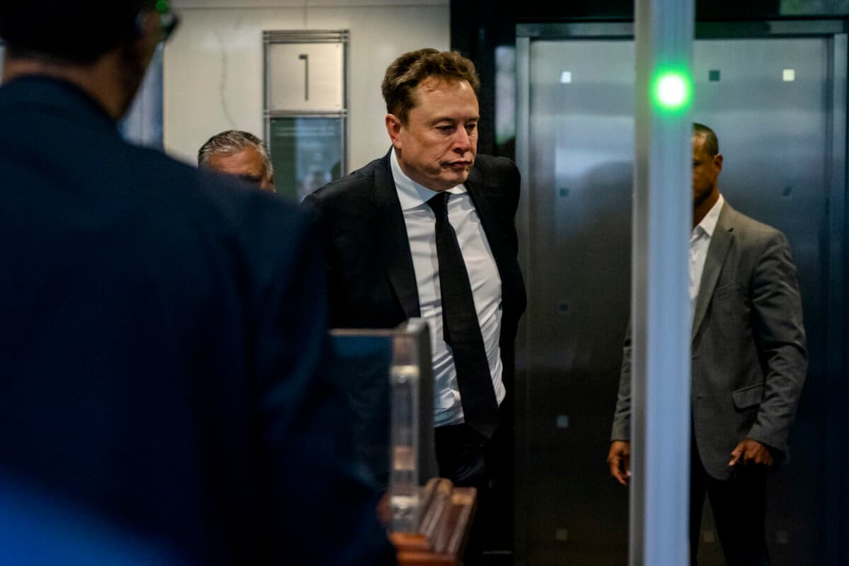 Elon Musk arrives at the federal courthouse as opening statements begin in the trial over Musk's lawsuit against OpenAI in Oakland, Calif., on April 28, 2026. (Karl Mondon/AFP via Getty Images)