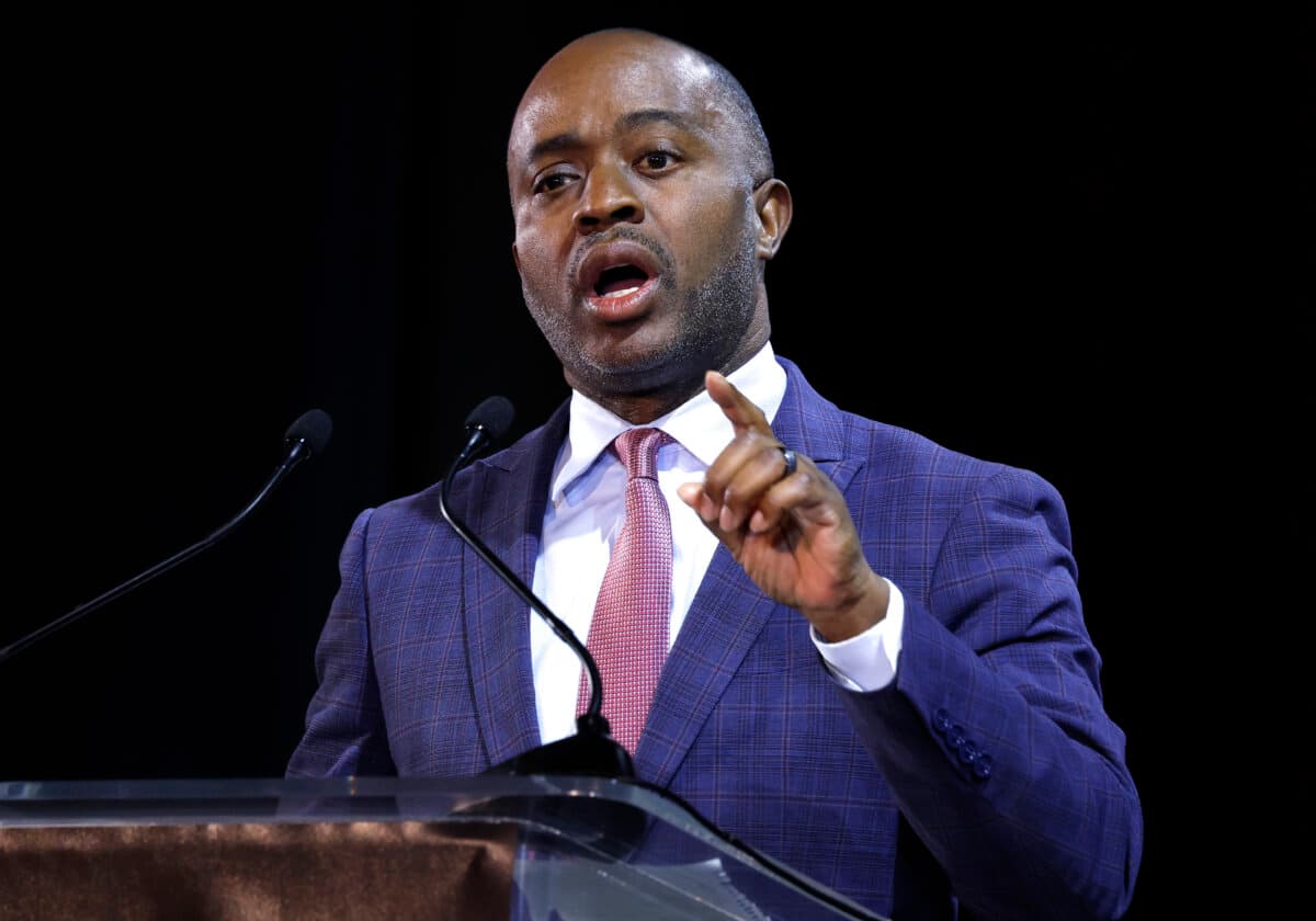 California gubernatorial candidate Democrat Tony Thurmond speaks during the CBS California Gubernatorial Debate at Pomona College in Claremont, Calif., on April 28, 2026. California is holding its upcoming primary election, where the top two candidates regardless of party will advance to the general election, on June 2. (Mario Tama/Getty Images)