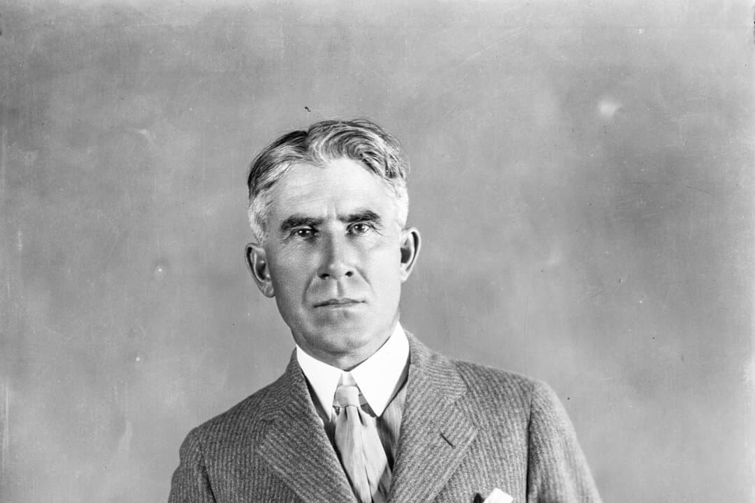 American author Zane Grey is shown in this portrait. In 1924, 14 bison were brought to Catalina Island for the filming of a movie based on one of his books. (J. Willis Sayre Collection of Theatrical Photographs/Public Domain/CC0)