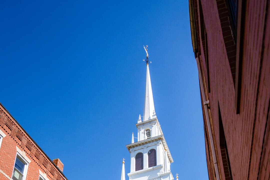 Old North Church, formally known as Christ Church, is seen in Boston on April 8, 2026. The church was established as Boston grew within the British Province of Massachusetts Bay. (Samira Bouaou/The Epoch Times)