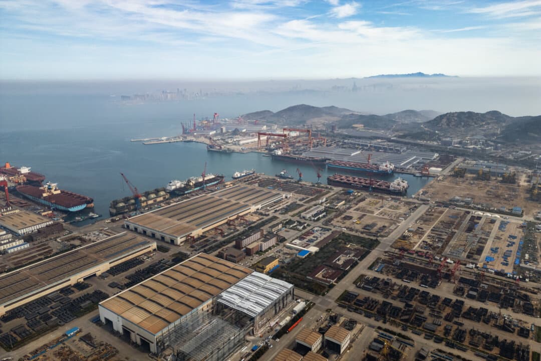 Ships are docked in a ship production base in Qingdao, China, on April 12, 2026. The Justice Department in May indicted Chinese shipping container manufacturers and their executives for forming a price-fixing cartel during the pandemic years. (Getty Images)