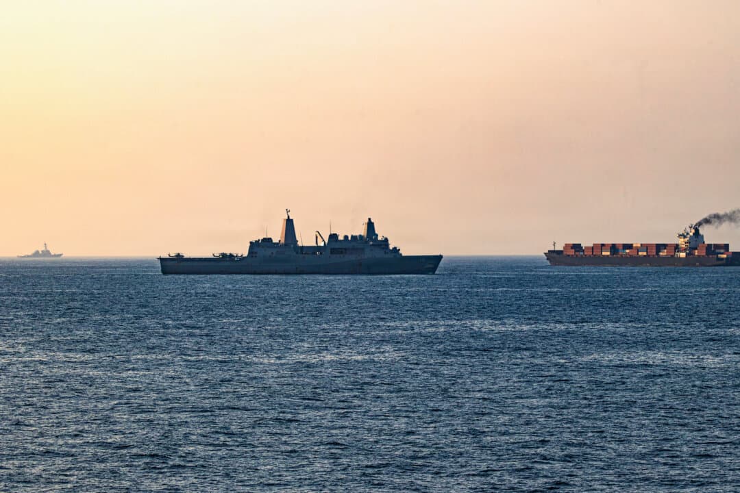 U.S. forces patrol the Arabian Sea near the M/V Touska by the Strait of Hormuz on April 20, 2026. Currently, more than 160 million barrels of Iranian crude oil are at sea, and at least 140 million barrels are outside the blockade zone, a market analyst at Vortexa said. (U.S. Navy via Getty Images)