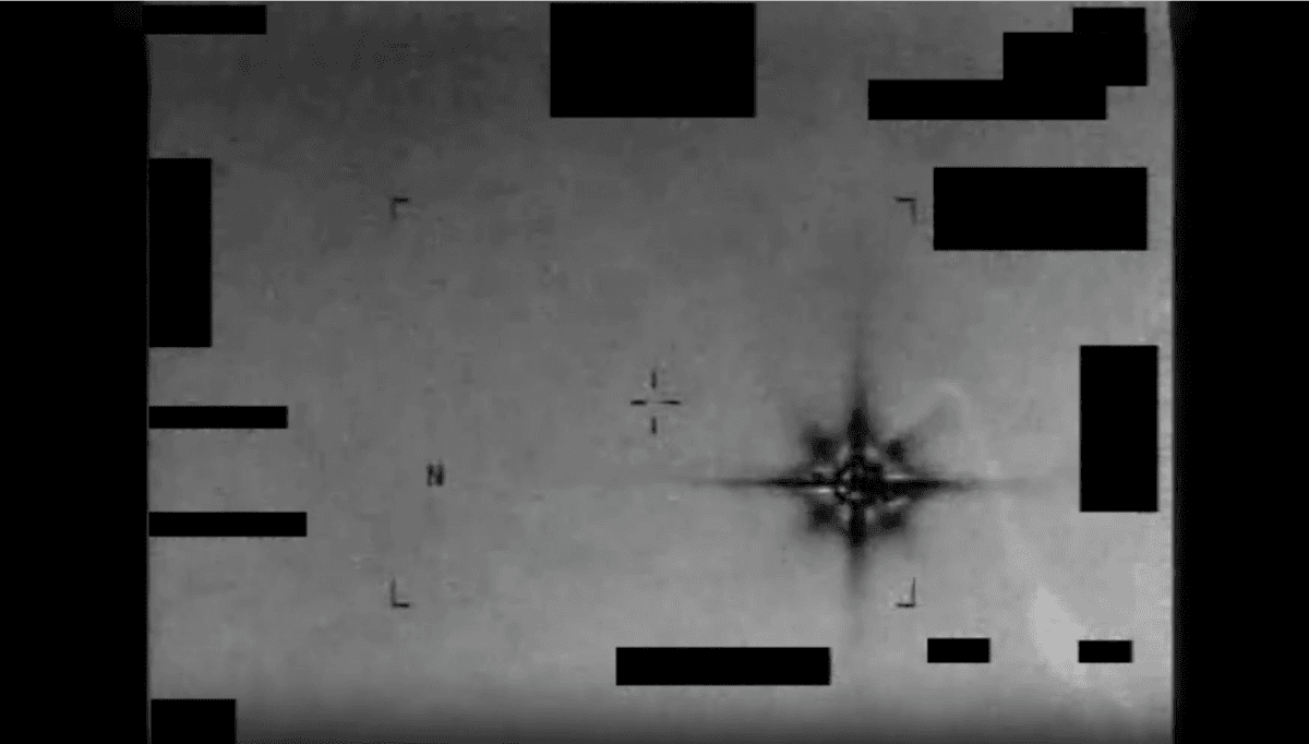 A newly released video of a potential unidentified anomalous phenomenon by the Pentagon shows an aerial object that was described as “an eight-pointed star with arms of alternating length.” (Screenshot by The Epoch Times/Courtesy of the Pentagon)