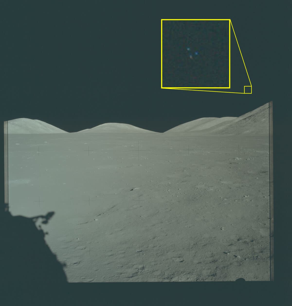 A NASA file photo from the Apollo 17 mission, taken in December 1972, shows an unidentified anomalous phenomenon in the sky above the moon. (Courtesy of the Pentagon)