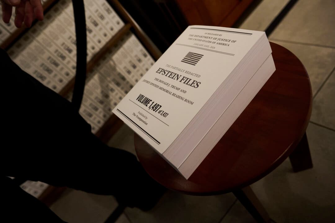 The Institute for Primary Facts, a non-profit organization, opens a library archive of 3.5 million pages of the Epstein files that have been made available to the public at the Donald J. Trump and Jeffrey Epstein Memorial Reading Room in Tribeca in New York City on May 8, 2026. People will be able to view the files from May 8 to 21, but access will be by appointment only. (Edna Leshowitz/Getty Images)